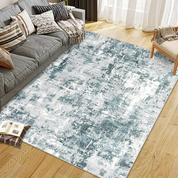 Shininglove Washable Area Rugs for Living Room Modern Distressed Abstract Foldable Carpets, Soft Low-Pile Non-Slip Floor Mat Indoor for Bedroom Dining Room