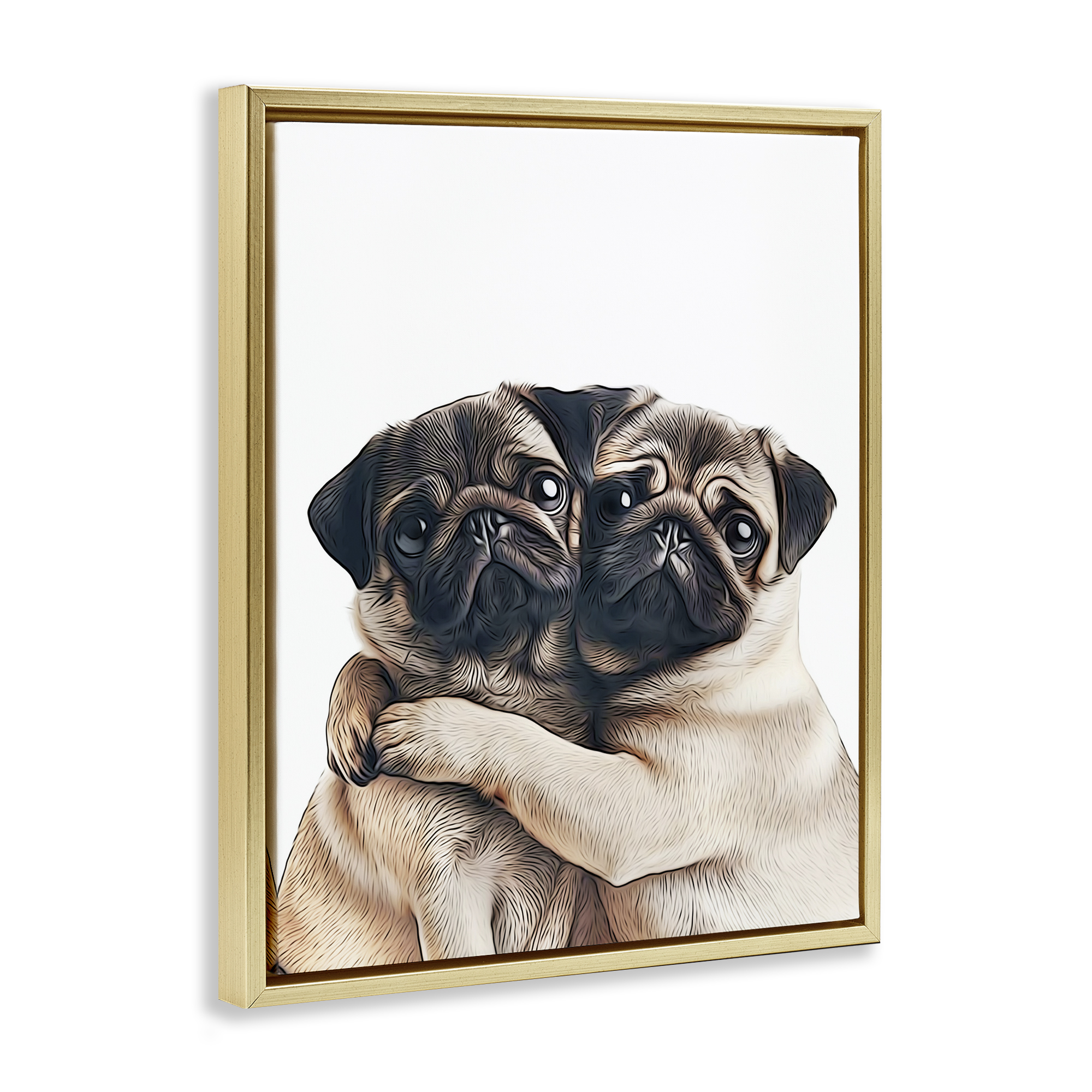 Stupell Industries Two Hugging Pugs Animals & Insects Painting Gold Floater Framed Art Print Wall Art, 17 x 21