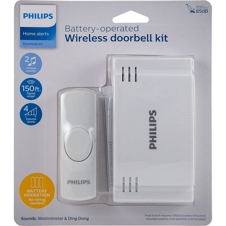 Philips Battery-Operated 2-Melody Doorbell Kit, White photo 2