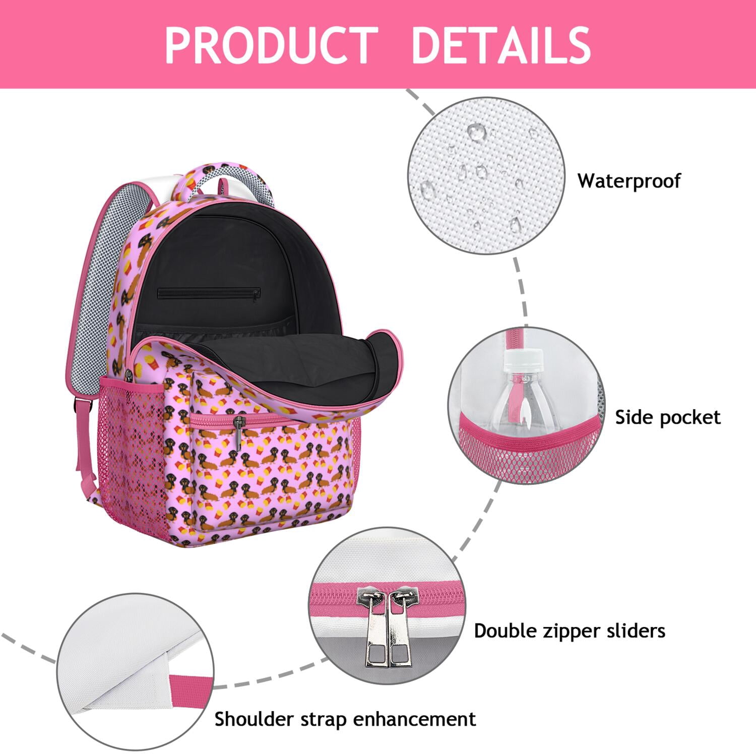 Artistic Dog Pattern Daypack - Adjustable S-Shaped Shoulder Straps for Comfort