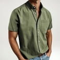 thumbnail image 2 of Curuila Shirts For Men Solid Color Short Sleeve Relaxed Fit Spring Summer Lapel Button Down Comfortnable Tee Green Size 2Xl, 2 of 5