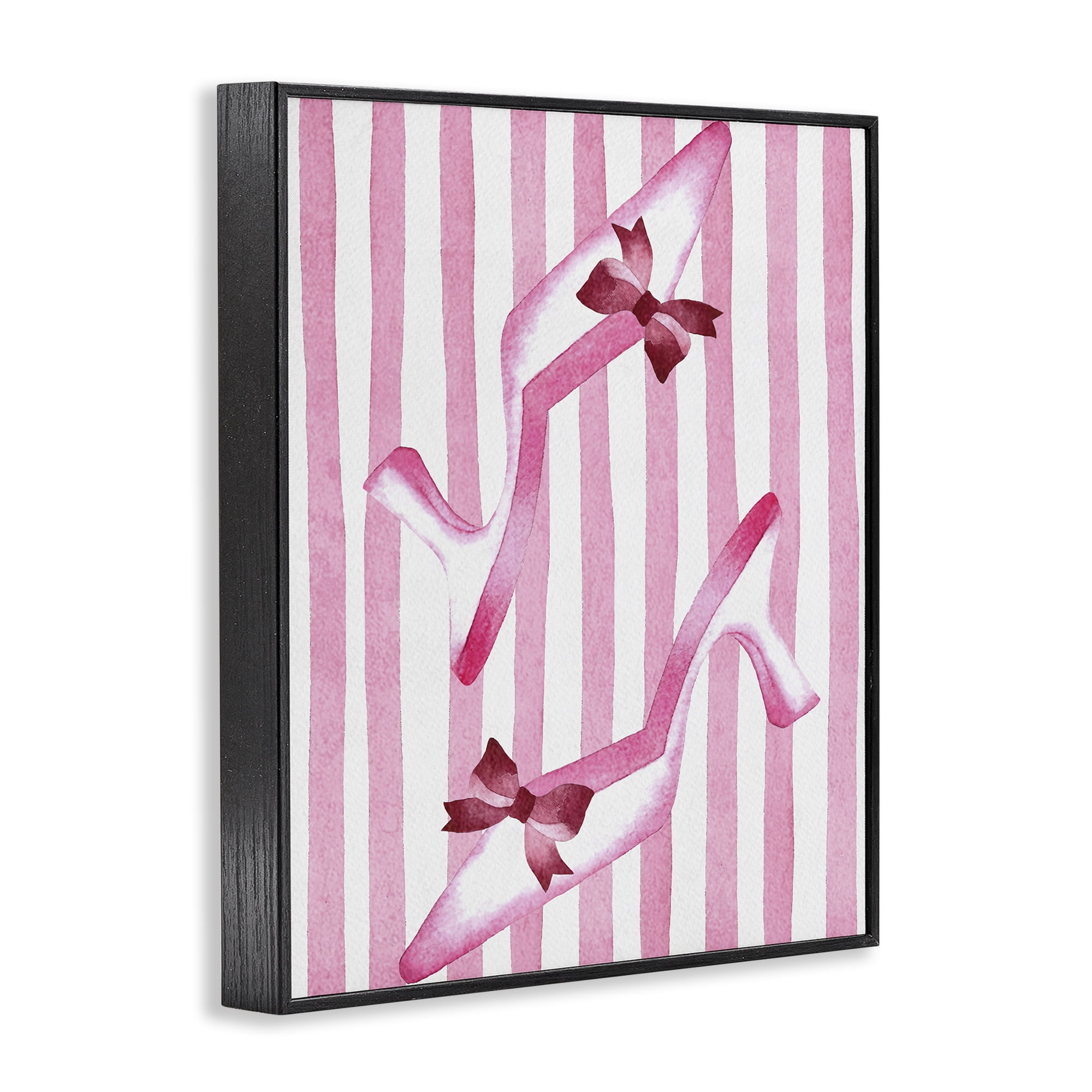 Stupell Industries Bow Heels on Pink Stripes Black Framed Giclee Art, design by Camila Juncos