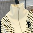 thumbnail image 4 of Chandails en Molleton Rayés Automne Rue Haute Col Montant Manches Longues Chic Harajuku Demi-Fermeture à Glissière Chandail, 4 of 5