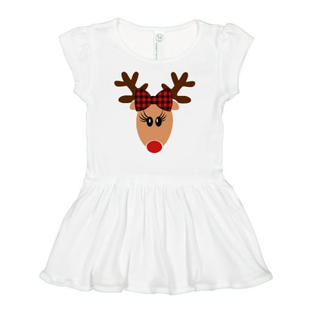 

Inktastic Cute Girl Reindeer with Buffalo Plaid Bow Girls Baby Dress