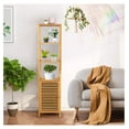 thumbnail image 4 of REKHH Bathroom Cabinet, 65 Inch Tall Slim Bathroom Storage Cabinet with Shutter Door and 3 Open Shelves, Narrow Multifunctional Tower Cabinet, Natural Bamboo, 15.5 x 14.5 x 65 Inch, 4 of 9