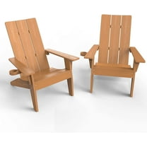 WINSOON All Weather HIPS Adirondack Chair with Cup Holder set of 2, Outdoor Patio Chairs, Teak Finish