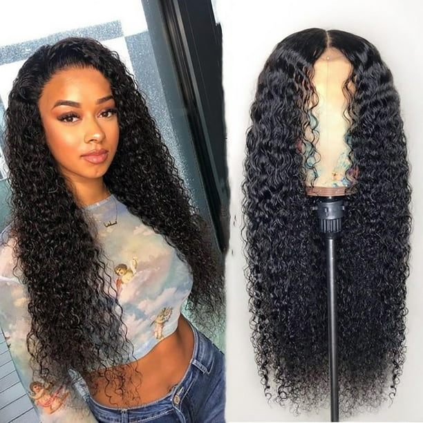 Pelucas con flequillo para mujer, peluca ondulada suelta, peluca frontal de encaje, peluca negra de simulación de cabello rizado de longitud media. Una regla.