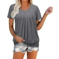 thumbnail image 4 of USSUMA T-Shirts for Women Trendy Women's Elegant Pleated Round Neck Blouse Top Shirt Short Sleeve Summer Tops Dressy Casual Sexy Tshirts, 4 of 8