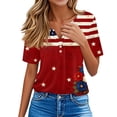 thumbnail image 4 of Women's Patriotic 250th Anniversary USA Shirt V-Neck Button American Flag Print Short Sleeve T-Shirts, 4 of 7