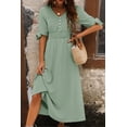thumbnail image 6 of Women's Smocked Quarter Button Short Sleeve Dress with Sheer Overlay and Opaque Panel 100% Polyester for everyday wear, 6 of 7