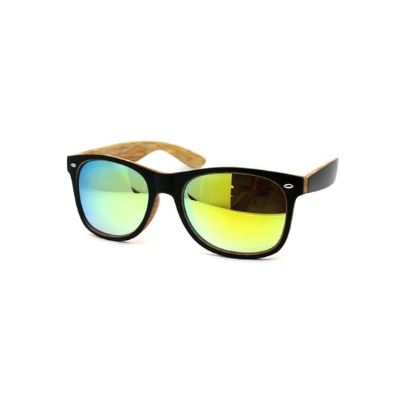 Mens Spectrum Color Mirror Hipster Horn Rim Woodgrain Sunglasses Black Light Wood Yellow Mirror