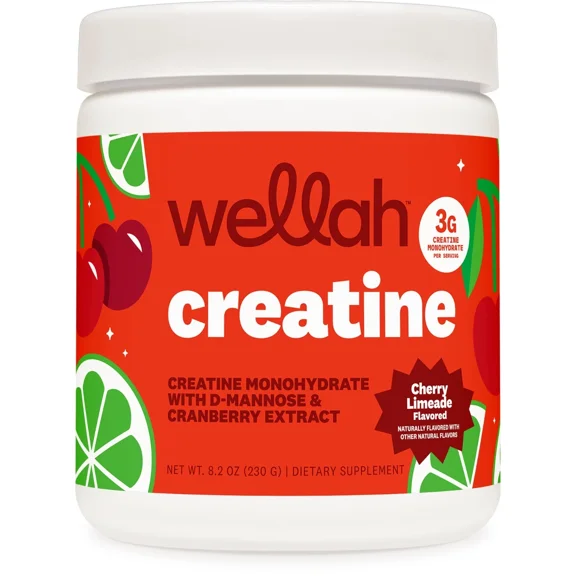 Wellah Creatine for Women (50 Servings) Cherry Limeade - 3g of Creatine Monohydrate Powder with D-Mannose & Cranberry Extract