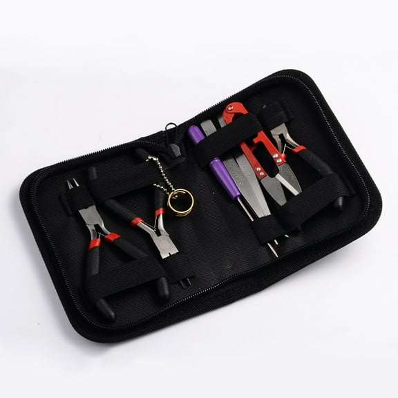 DIY Kit with Iron Ball Chains & Bead Needles Brass Rings Stainless Steel Scissors Imitation Leather Bags Iron Beading Tweezers Carbon Steel Pliers Mixed color 160x110x29mm