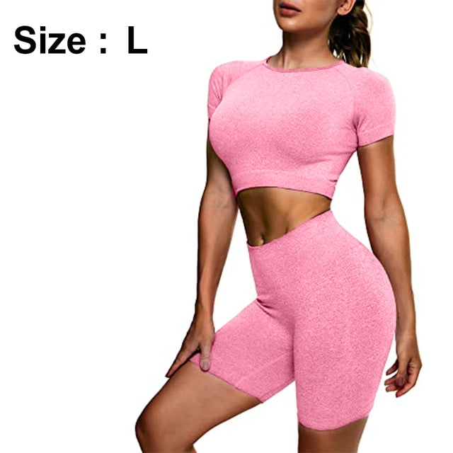 Conjunto de entrenamiento sin costuras para mujer, 2 piezas de cintura alta, pantalones cortos deportivos de yoga, trajes atléticos, ropa de gimnasio