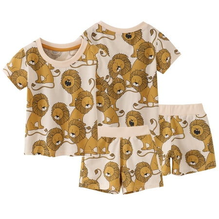 

YTDSCS Toddler Kids Boys Girls T-Shirt 2PCS Outfit 2-7 Years Summer Cartoon Print Cotton Pullover Tops +shorts Two-Piece Set for Baby