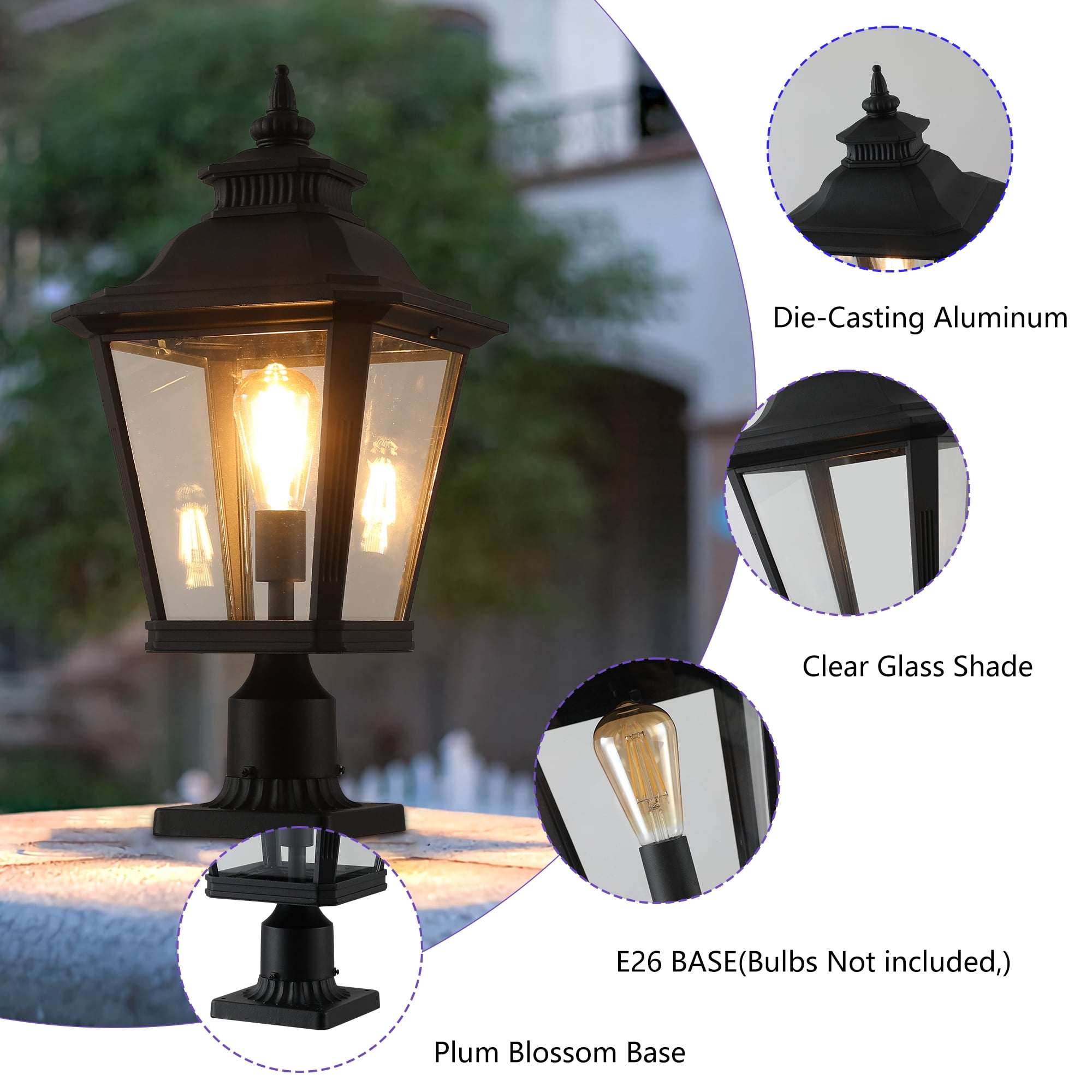 GCGAFUL 2 Pack Outdoor Post Light, 21 in Waterproof Lamp Post Light Fixtures with Pier Mount Base for Garden, Patio, Fence (Bulb Not Included)
