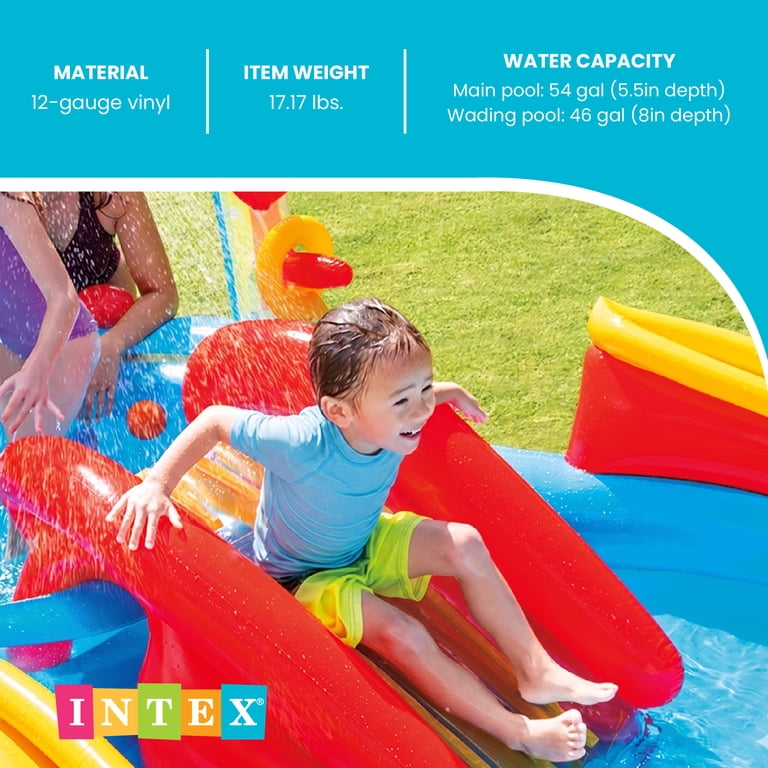 Intex, Inflatable Pool, 9.75 x 6.3 Ft Rainbow Slide, Multicolor