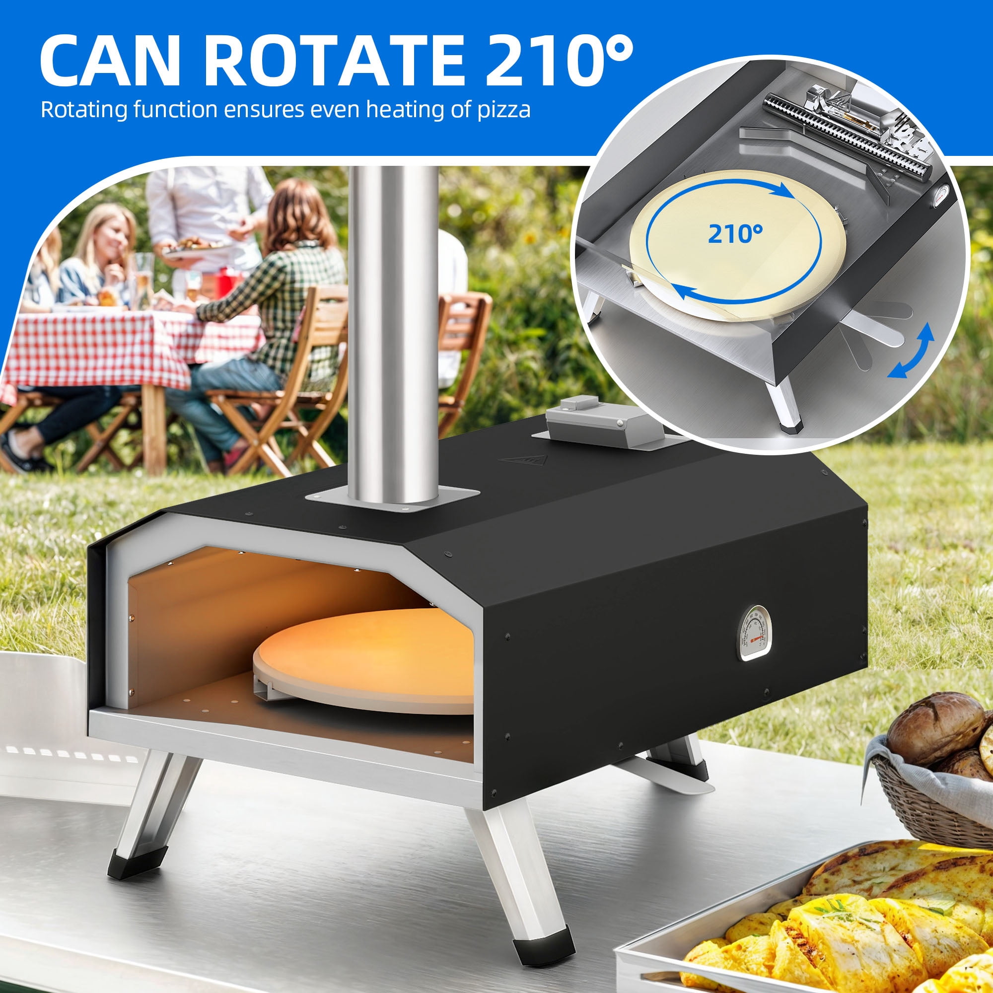 Uforic Pizza Oven Outdoor, 12" Wood Fired Pizza Ovens Pellet Pizza Stove for outside, Portable Stainless Steel Pizza Oven for Backyard or Camping(Black)