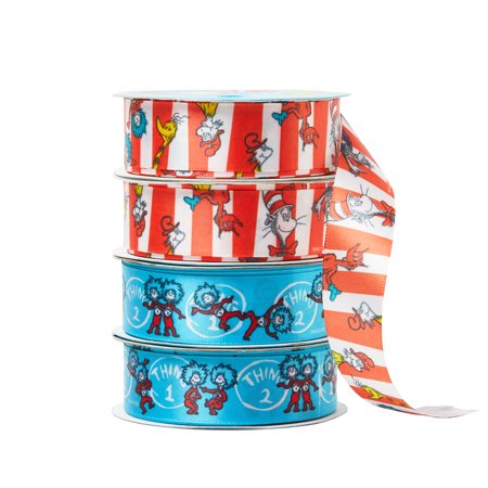 Offray Ribbon, Multi-Color 7/8 inch Dr. Seuss 4 Piece Ribbon Bundle, 9ft of each design, 12 Yards
