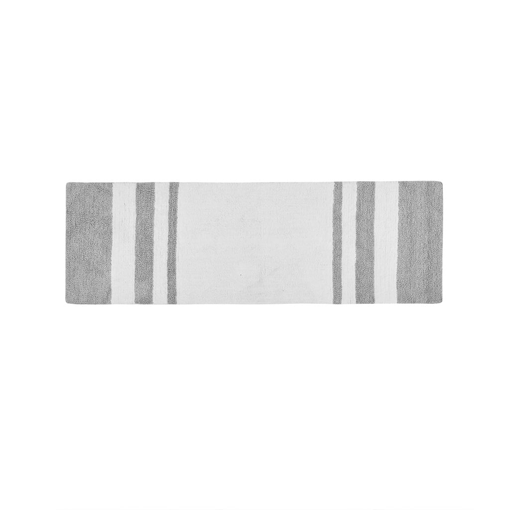 MAYEERTY Medium Pile Cotton Reversible Bathroom Rug, Non-Slip Bath Mat, Grey, 24"W x 72"L