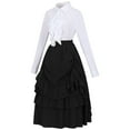 thumbnail image 3 of Juosiy Women's Vintage Steampunk Gothic Victorian Renaissance Dress Set Plus Size Lapel Ruffled Design Long Sleeve Pleated Skirts, 3 of 8