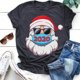 thumbnail image 1 of Puntoco Mujeres Moda Casual Manga corta Cuello redondo Impreso Feliz Navidad Camisa de algodón tops Puntoco Puntoco-4379, 1 of 4