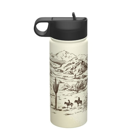 

Goofa Wild West Desert With Cowboys for Insulated Kettle 18oz Water Bottle Insulated Tumbler with Handle & Flip Straw - Fits in Cup Holder Leak Resistant Tumbler
