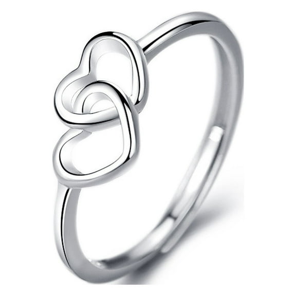 Fiaya Women Interlocking Double Heart Ring, 1pc Adjustable Love Heart Knot Stackable Rings, Dainty Fashion Jewelry for Women Holiday Party Gift