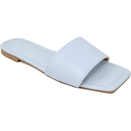 

Women s Square Open Toe Flat Single Strap Summer Slides Sandals