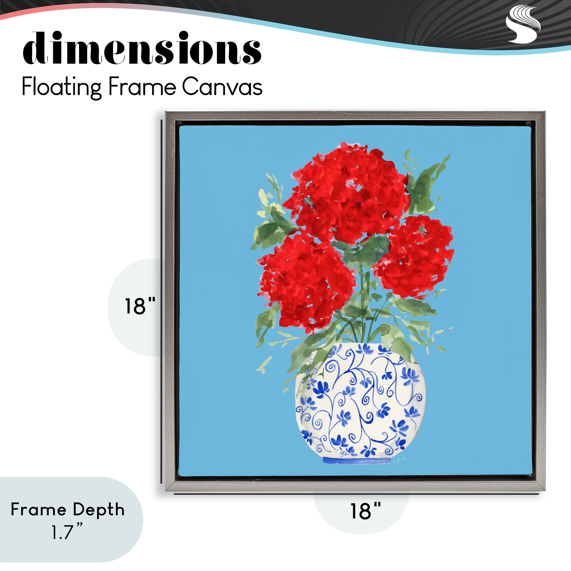Stupell Industries Bold Red Hydrangea Trio Gray Framed Floater Canvas Wall Art, design by Lucille Price