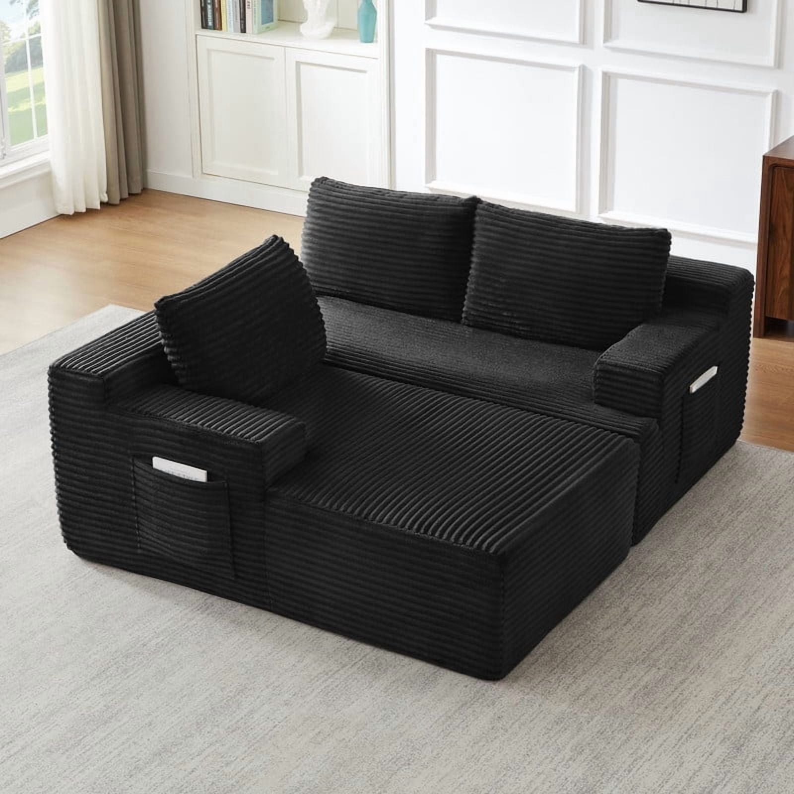 L-Shaped Modular Sectional Sofa with Chaise, Corduroy Cloud Sofa Couch with Deep Seat for Living Room Bedroom Apartment, Left Facing