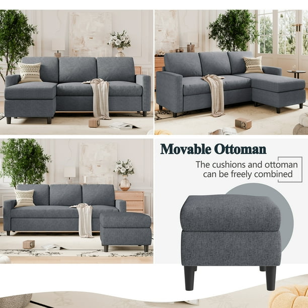 Walsunny Convertible Sectional Sofa Couch L-Shaped Couch with