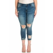 Cello Juniors' Plus Size Mid Rise Destructed Cropped Skinny Jean