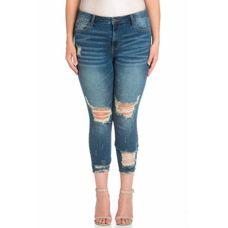 Cello - Cello Juniors' Plus Size Mid Rise Destructed Cropped Skinny ...