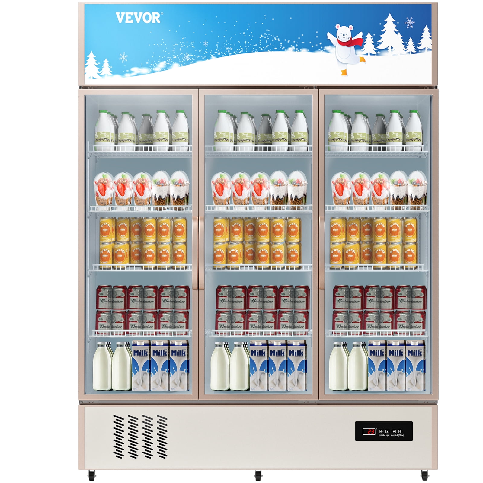 BENTISM Commercial Merchandiser Triple Glass Door Refrigerator