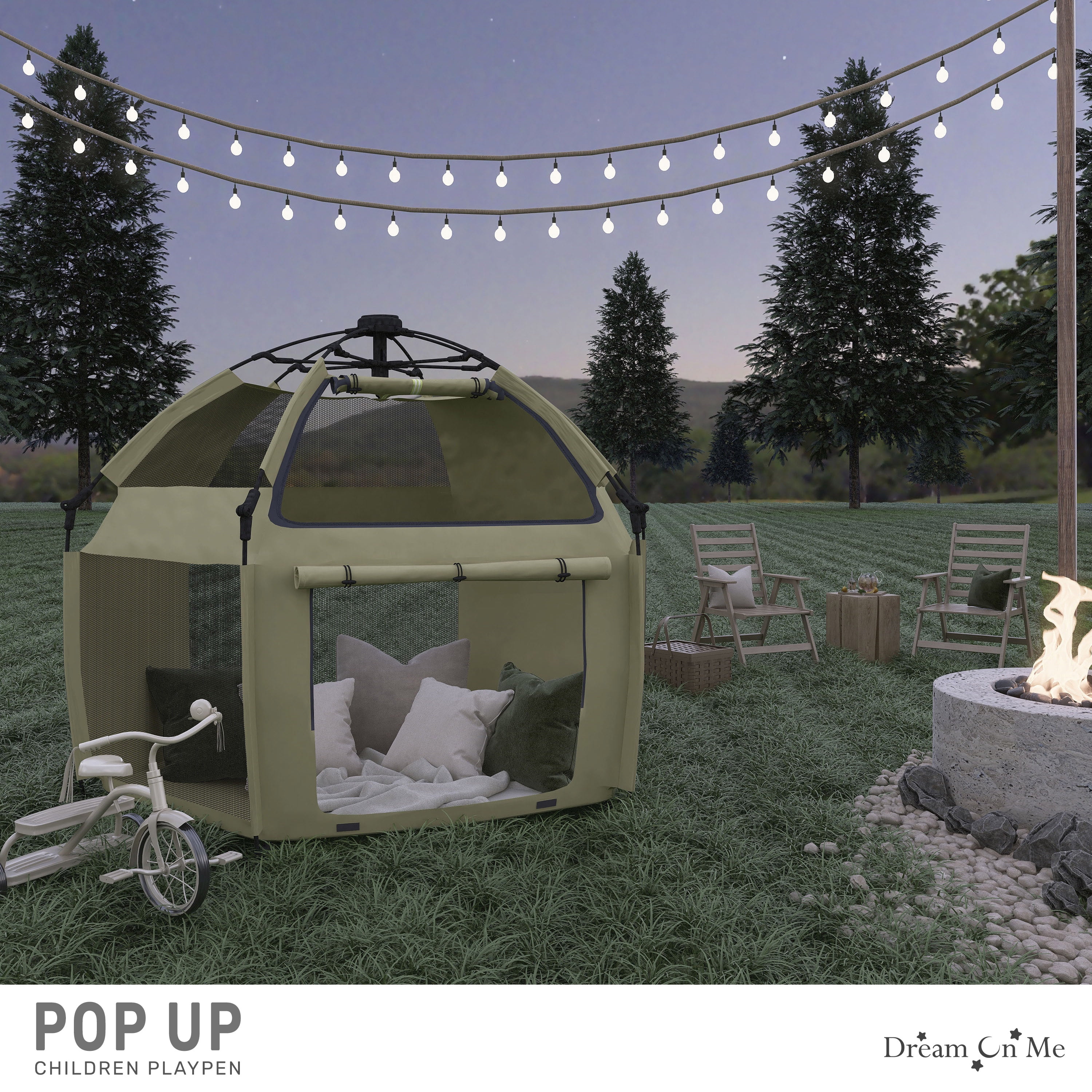 Dream On Me Pop Up Children Playpen, Easy Set-Up- Indoor Play House and Outdoor Play Tent with Canopy Cover, Taupe Green
