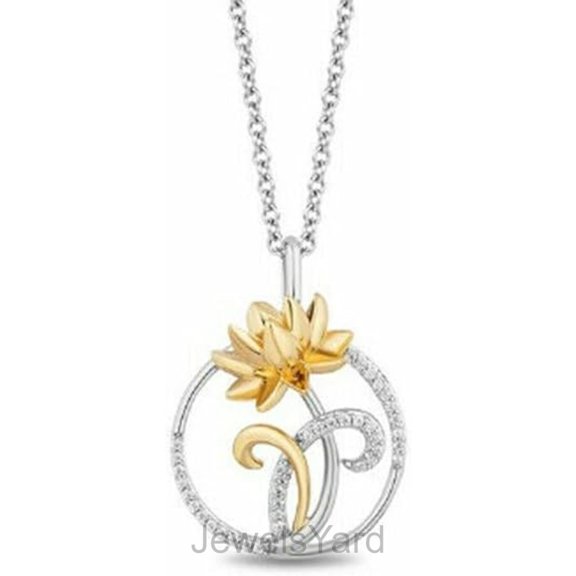 JewelsYard Created Real 925 Sterling Silver 14K White Gold Finish Circle Lotus Pendant Necklace Gift for Women