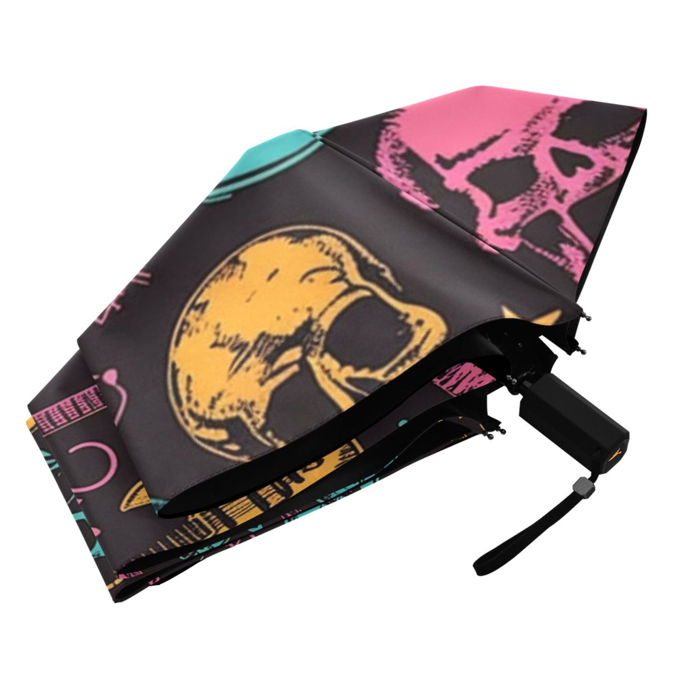 ALAZA Skull and Guitars UPF 50+ Compact Folding Umbrella for Rain Travel Umbrella Packable