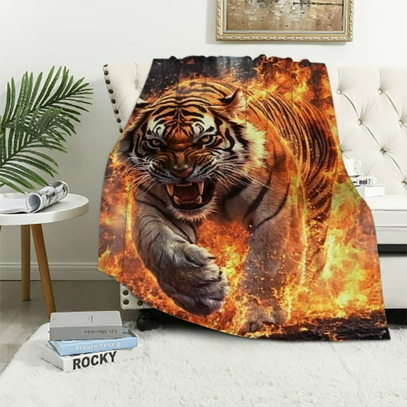 BCIIG Angry Tiger Blanket - Soft Plush Flannel, Comfy&Lightweight for All Seasons, Warm and Fuzzy, Anti-Pilling Throw Blanket for Couch, Bedroom, Travel, Bed, Outdoor 40x50in