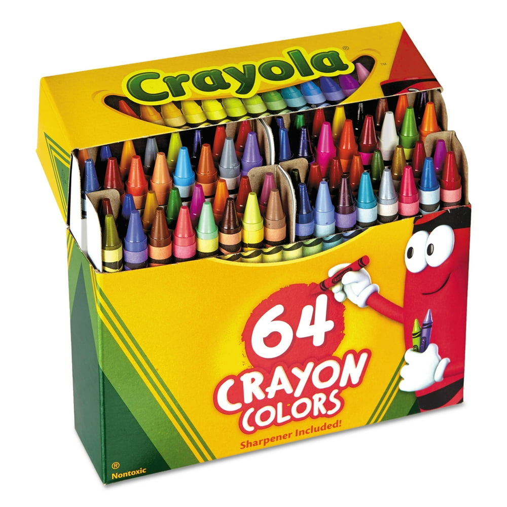 Crayola Crayons Box with BuiltIn Sharpener, 4 Sizes, 64 Count