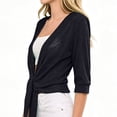 thumbnail image 5 of Women Crop Cardigan Sheer Mesh Shrug for Dress Bolero Tie Front 3/4 Sleeve Tops Black S, 5 of 6
