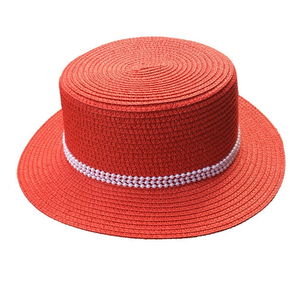 Sombrero de ala ancha y plana con parte superior de perla para mujer, de circunferencia de 56 a 58 cm, sombrero para el sol, plegable, para exteriores, para verano
