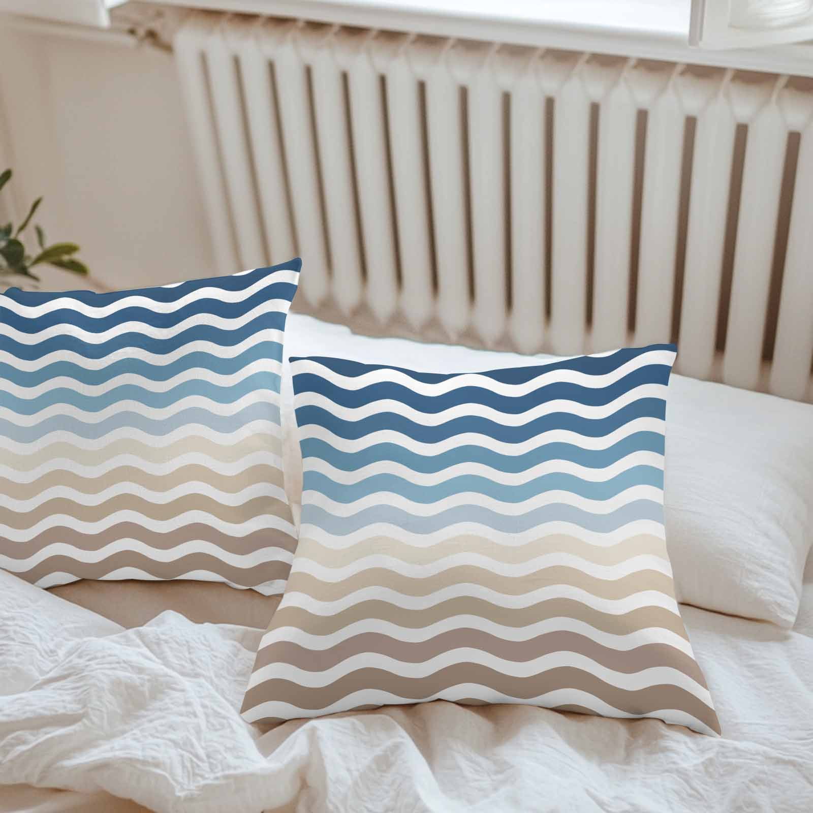Blue Brown Gradient Outdoor Pillow Covers Set of 2 Water Ripple Waterproof Throw Pillow Case Decorative Square Cushion Cover for Patio Couch Garden Balcony, 18"x18"