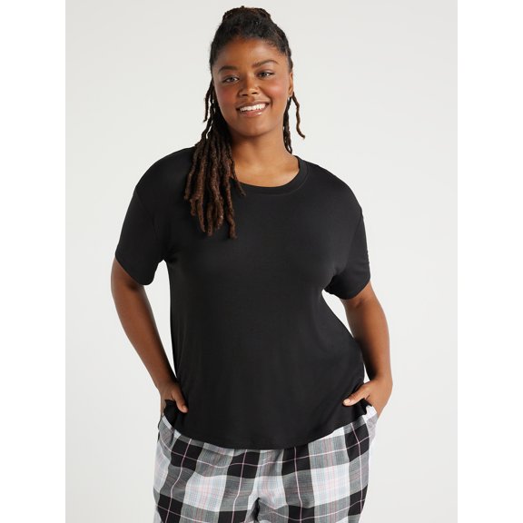 Joyspun Women's Knit Sleep T-Shirt with Short Sleeves, Sizes S-3X