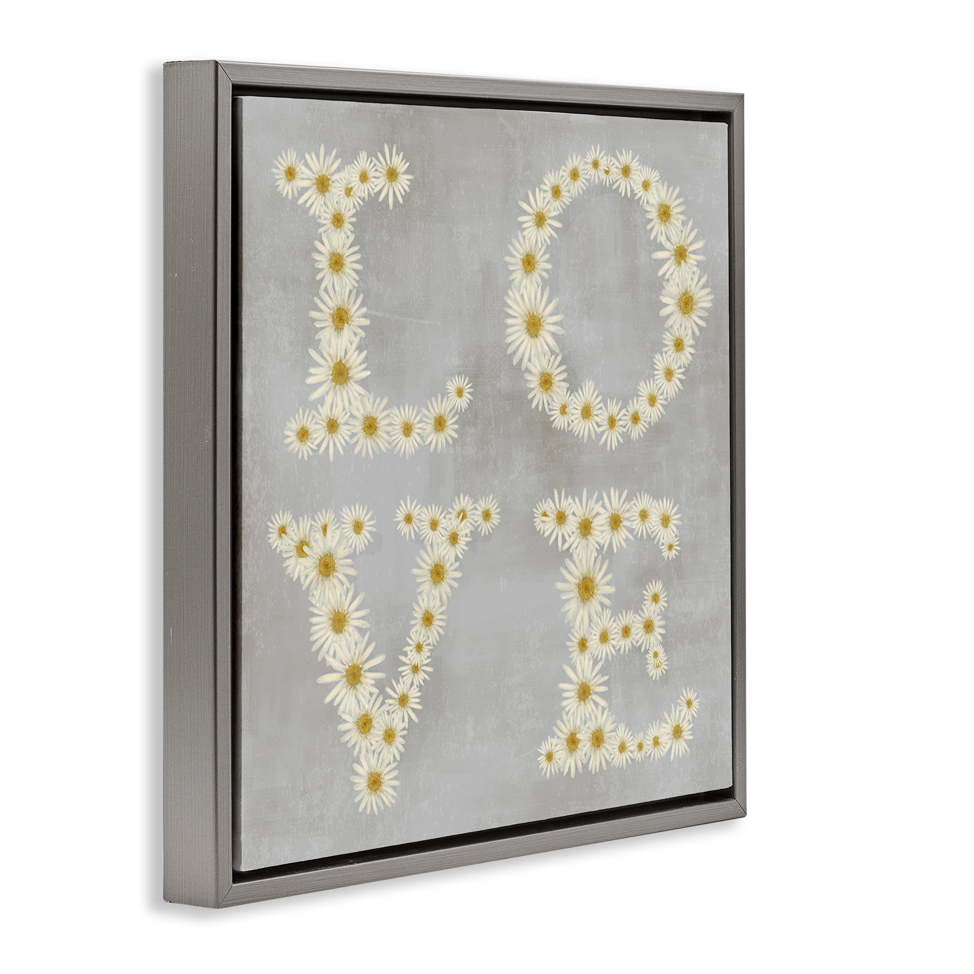 Stupell Industries Love Daisy Typography Plants & Flowers Painting Gray Floater Framed Canvas Art Print Wall Art, 18 x 18