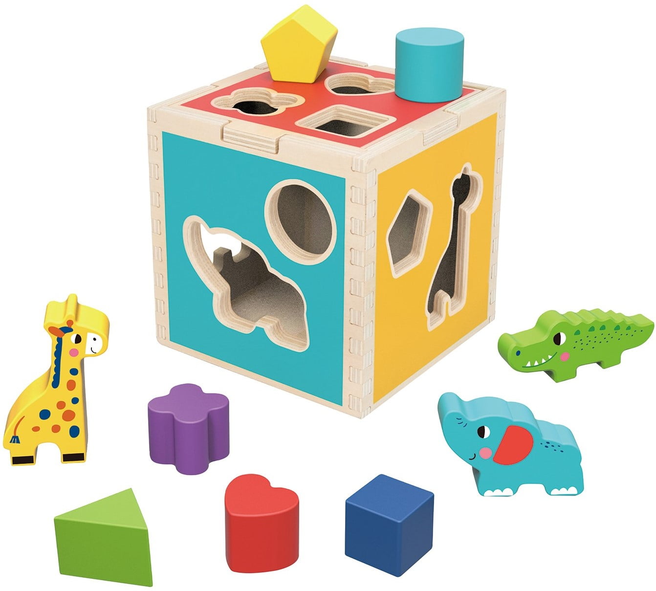 TOOKYLAND Wooden Shape Sorting Cube - Sorter Box Educational Toy, Ages 12m+