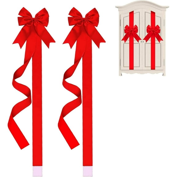 2Pcs Cabinet Bows for Kitchen Christmas Decorations, Red Cabinet Bows Ribbon Thick Bow for Cabinets Furniture and Kitchen Christmas Party Decorations