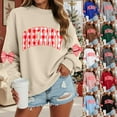 thumbnail image 4 of Jkety Christmas Sweats Merry Christmas Sweatshirts Women Classic Merry Letter Print Sweatshirts Xmas Holiday Party Pullover Blouse Green,XL, 4 of 7