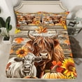 thumbnail image 2 of Manfei Hello Fall Bed Sheets,Highland Cow Sunflower King Sheets,Autumn Pumpkin Maples Sheet Set For Girl Boys,Ultra Soft Home Decor,4-Piece, 2 of 7