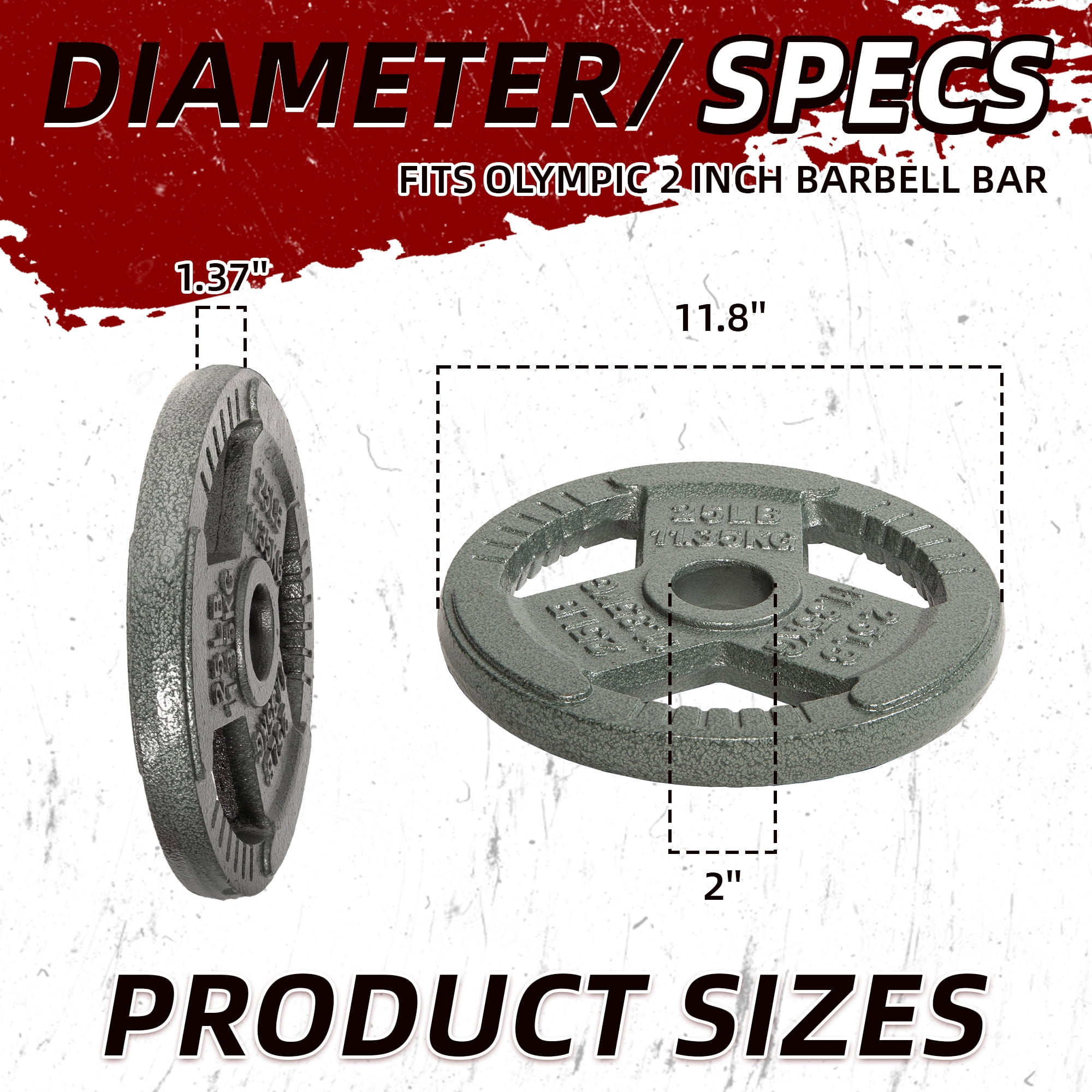 Signature Fitness Cast Iron Weight Plates for Strength Training, Fits 2-Inch Barbell, Multiple Size Options
